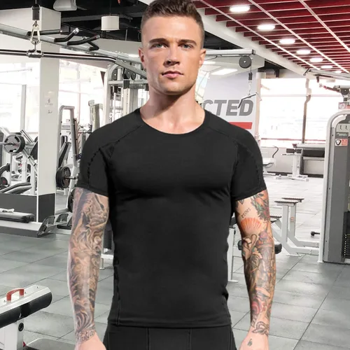 Vista 2 de Men's Compression Shirts Short Sleeve Athletic Workout Undershirts Quick Dry Base Layer Sports T-Shirts Running Tops