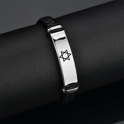 Vista 5 de ForeverWill Pulsera judía de estrella de David religiosa Jerusalén Mogen David Star Pulsera de cuero para mujeres y hombres, judaica, hebreo