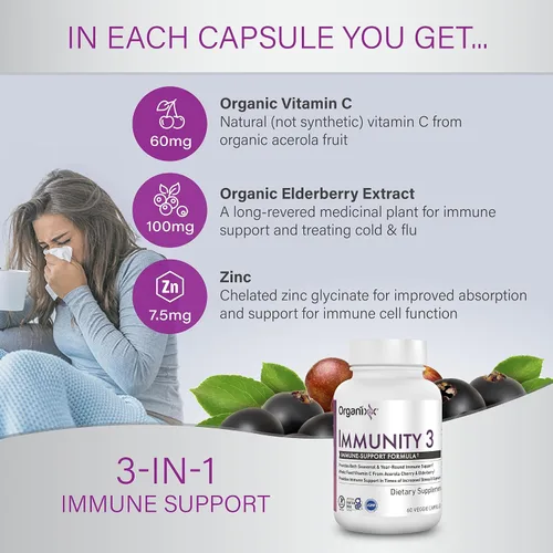 Vista 7 de Organixx Suplemento de apoyo inmunológico Immunity 3 – Vitamina C, zinc, saúco – Defensa inmunológica de alimentos integrales para adultos y niños