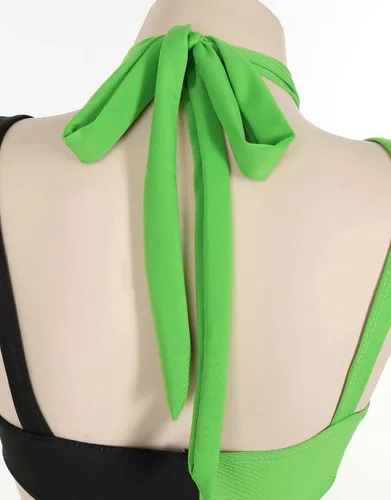 Vista 4 de MEOWCOS - Traje de baño de una pieza para mujer, traje de baño gótico verde y negro