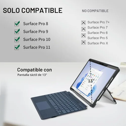 Vista 2 de Funda para Microsoft Surface Pro 11/10/9/8 de 13 pulgadas, con cubierta de stent y correa de mano, todo en uno a prueba de golpes, funda resistente