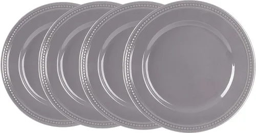 Vista 5 de HomeVss, Vajilla de cerámica Pearl Dots (juego de 16 piezas, gris) juegos de platos y cuencos, juegos de vajilla para 4, vajilla de puntos