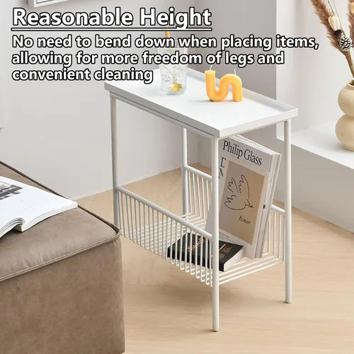 Vista 5 de Mesa de Café Creativa Mesa Auxiliar Salón Pequeño Sofá Mini Mesa de Centro Dormitorio Cabecera Sencilla Doble Estante Mesa Móvil para Espacios Blanco