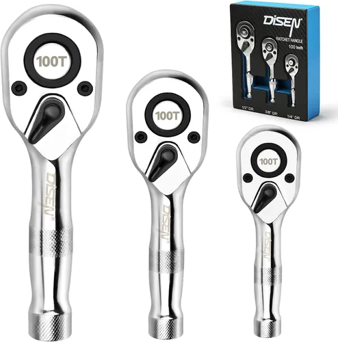 Vista 11 de DISEN Juego de 3 Llaves de Trinquete Extensibles, Impulso de 1/4" 3/8" 1/2", 72 Dientes, Liberación Rápida, Llaves de Vaso con Impulso Reversible