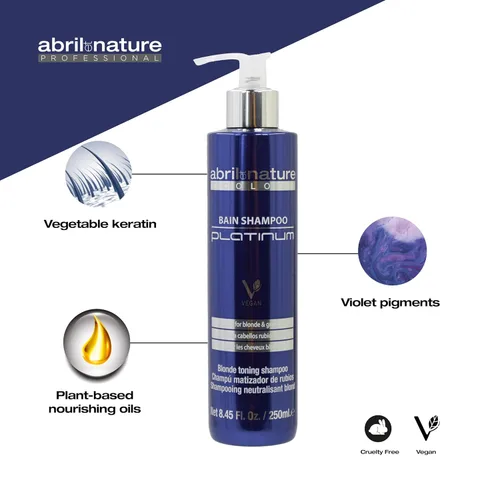 Vista 7 de abril et nature - Champú Profesional Platinum - Para Cabello Rubio, Blanqueado, Destacado y/o Gris - Tóner Violeta - Tonos Amarillos Adiós - Aspecto