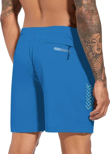 Vista 3 de Pantalones cortos deportivos para hombre de 7 pulgadas, de secado rápido, ligeros, para entrenamiento, gimnasio, cintura elástica, con bolsillos