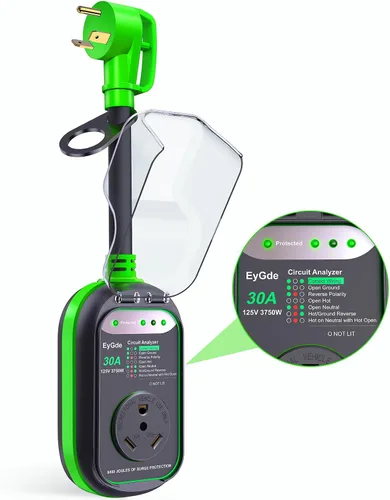 Vista 13 de EyGde Adaptador de 15 amperios a 30 Amp 110 RV con protector de sobretensión, adaptador patentado 4500J 5-15P macho a TT-30R RV enchufe RV Verde