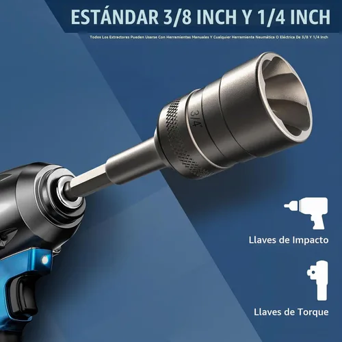 Vista 6 de Kit extractor de pernos mejorado, juego de dados extractores de pernos pelados de 32 piezas, removedor de pernos redondeados, extractor de tuercas