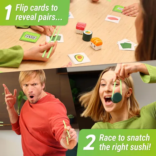 Vista 3 de Super Sushi – Divertido Juego de Mesa Familiar - Hilarantísimo Juego de Cartas de Emparejamiento para Fiestas Familiares para Niños, Adolescentes