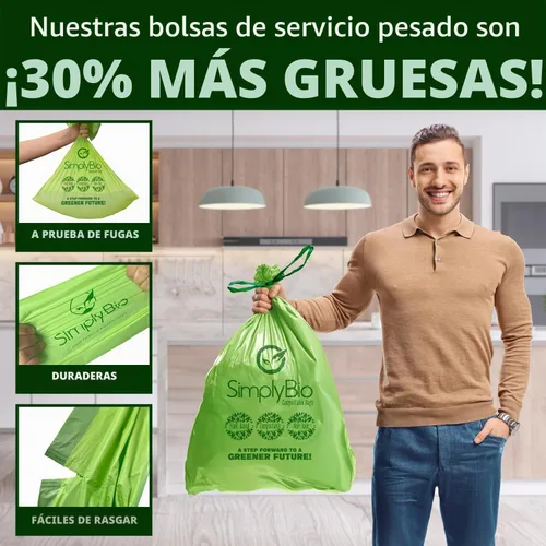 Vista 4 de Simply Bio Bolsas de basura compostables de 13 galones con cordón de cierre, extra gruesas de 1 mil, 49.21 litros, 30 bolsas, bolsa alta de cocina