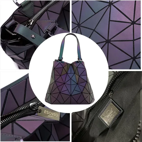 Vista 3 de ESOVIO Bolso de mano holográfico geométrico con bolso cruzado para mujer bolso iridiscente reflectante Bolso de mano holográfico geométrico