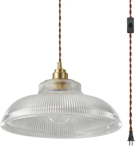 Vista 9 de Lámpara colgante enchufable de cristal azul, lámpara colgante dorada de altura ajustable con interruptor de encendido/apagado de cable de 14.7 pies