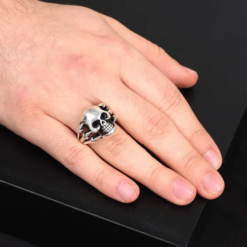 Vista 6 de Skull Handmade Sterling Silver Men, Fidget Ring Men, Gothic Biker Ring, Spinner Ring Men, Anniversary, Memorial