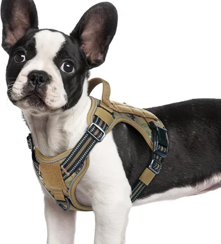 Vista 13 de rabbitgoo - Arnés para perros pequeño sin tirones, chaleco táctico de servicio con Molle y asa de control, arnés militar ajustable y reflectante