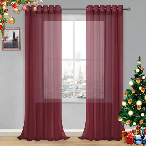 Vista 161 de DWCN Cortinas traslúcidas color verde frijol para sala de estar y dormitorio - Cortinas voile con aspecto de lino sintético con ojales en la parte