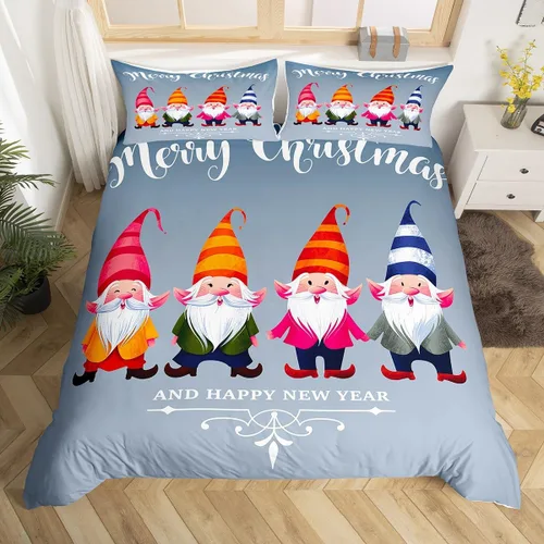 Vista 33 de Erosebridal Juego de ropa de cama de Navidad escandinavos gnomos de Papá Noel, funda de edredón de Papá Noel nevando para niños y niñas, funda