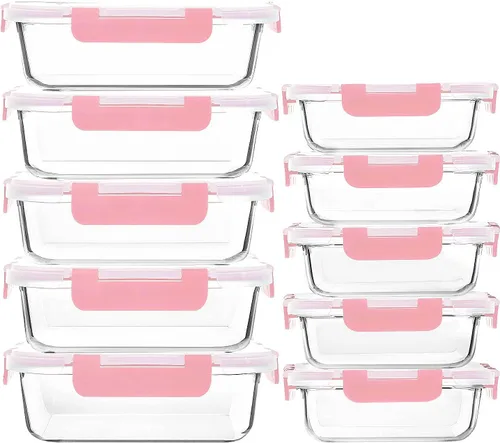 Vista 8 de [Paquete de 10] Contenedores de vidrio para preparación de comidas con tapas, recipientes de almacenamiento de alimentos MCIRCO con tapas de cierre