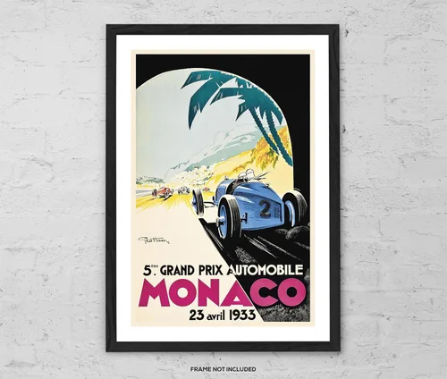 Vista 2 de Grand Prix de Mónaco 1933 - Impresión artística vintage de carreras – Arte de pared de coche clásico, póster retro de carreras de automóviles