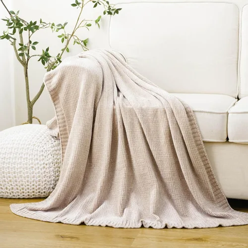 Vista 9 de Manta beige de felpilla suave para sofá, 51 x 67 pulgadas