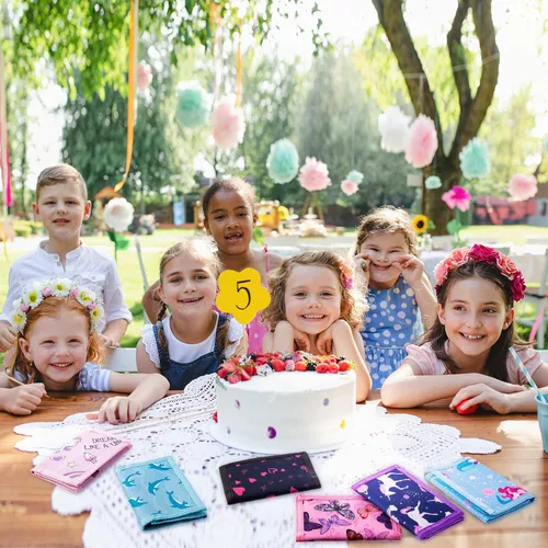 Vista 6 de Sweetude 12 carteras infantiles para niñas y niñas pequeñas con cremallera y cordón de dibujos animados de unicornio, sirena, mariposa, delfín