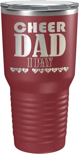 Vista 10 de Cheer Dad I Pay She Cheers - Vaso de acero inoxidable con tapa aislada, color negro