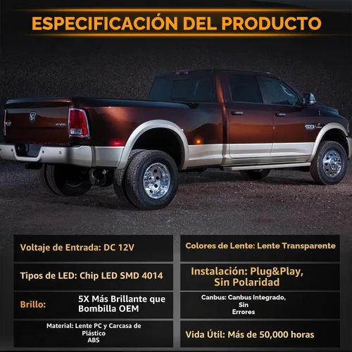 Vista 6 de POPMOTORZ 4 piezas de luz LED de marcador lateral de guardabarros compatible con lámpara de cama trasera para Dodge RAM 1500 2500 3500 2010-2017