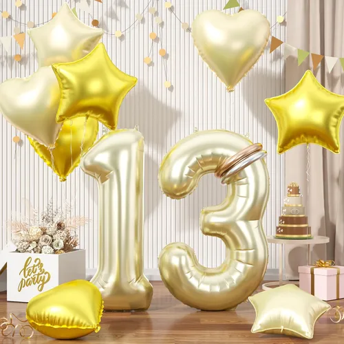 Vista 61 de Globos dorados de color champán con el número 11, globos de oro claro, globo de aluminio dorado con forma de corazón con estrella y globo largo