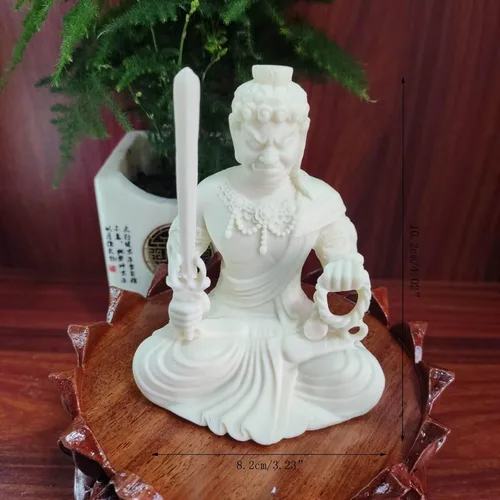 Vista 2 de Estatua de Buda de Acala, decoración de Buda de meditación blanca, decoración de oficina en casa, adornos de Feng Shui, regalo de artesanía