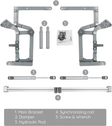 Vista 6 de Howhy Juego de bisagras de puerta de gabinete, bisagras de mecanismo de cocina con brazo neumático de elevación vertical con cierre lento