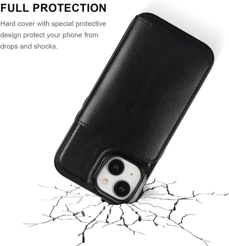Vista 6 de KIHUWEY - Funda tipo cartera para iPhone 15 (piel, tarjetero), color negro Ranuras para tarjetas de crédito, soporte, piel sintética, cierre