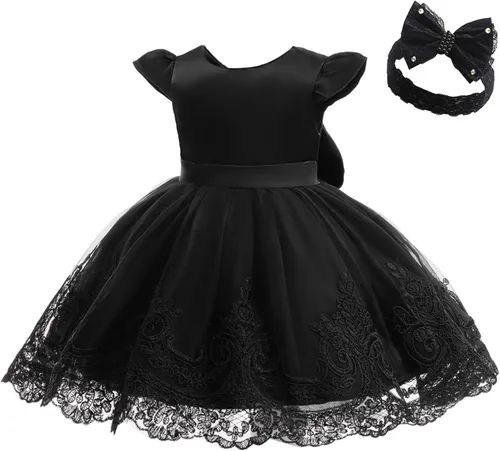 Vista 4 de keaiyouhuo - Vestidos para bebés niñas de 3M-3T; para desfile, boda, de flores, vestido formal de dama de honor, vestido de encaje bordado + diadema