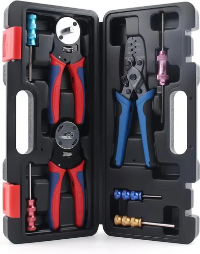 Vista 9 de Newdeli Kit de herramientas de prensado de alambre, 7 piezas, alicates de crimpado de alambre de trinquete para conectores termorretráctiles