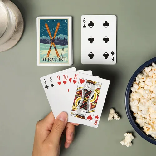 Vista 2 de Jay Peak, Vermont, Cross Skis, Letterpress (52 cartas de juego, baraja de cartas de tamaño póker con comodines)