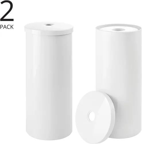 Vista 2 de mDesign - Organizador de papel higiénico de pie para piso con cubierta, almacenamiento de 3 rollos de papel de seda para ahorrar espacio para baño