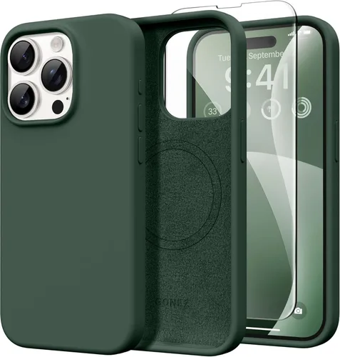 Vista 130 de GONEZ Funda magnética para iPhone 14, compatible con Magsafe, con protector de pantalla + protector de cámara, forro de microfibra antiarañazos