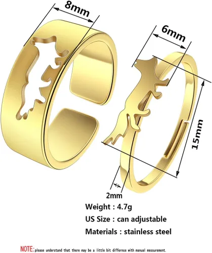 Vista 5 de 2 anillos de compromiso a juego de lindos animales para parejas, hombres y mujeres, juegos de bandas de joyería de acero inoxidable 316L, anillo
