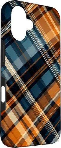 Vista 3 de Funda para iPhone 16 Navy Black and Orange Plaid Halloween Otoño Calabazas