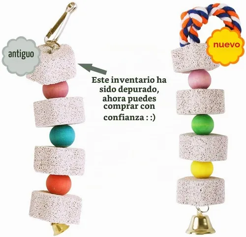 Vista 3 de Unibene Juguete masticable de loro, pico de pájaro con campana, bloque de lava, suplemento de calcio para alimentos para grises africanos, Amazon