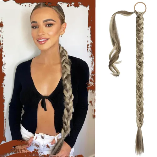 Vista 22 de SOFEIYAN Extensión de cola de caballo trenzada larga con banda elástica y mechón liso envolvente, extensiones de cabello naturales suaves
