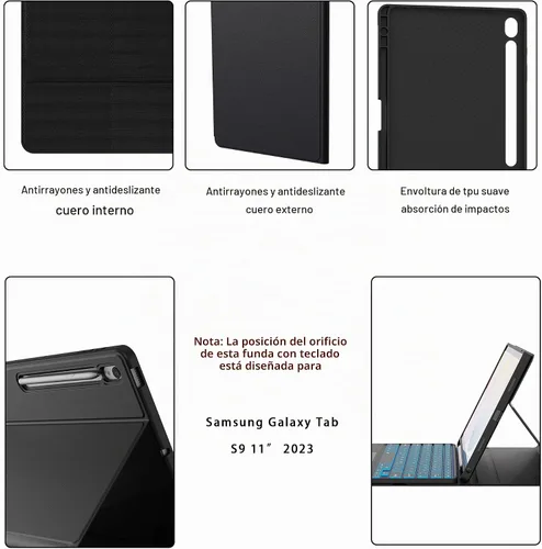 Vista 6 de Funda para Samsung Galaxy Tab S10 Lite/S9 de 11 pulgadas/S9 FE 10.9 pulgadas / S10 FE 10.9 pulgadas con teclado – 7 colores retroiluminados