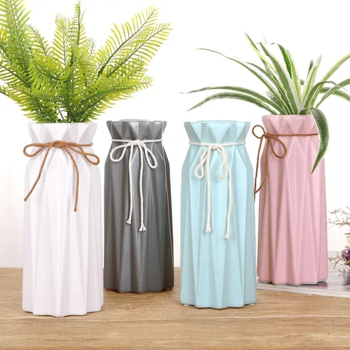 Vista 7 de VanEnjoy Floreros geométricos de cerámica blanca de 9 pulgadas para flores artificiales frescas, decoración para habitación, dormitorio, oficina