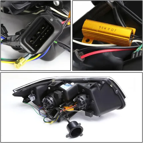 Vista 6 de DNA MOTORING HL-3D-E9005-BK - Faros delanteros negros con anillo de halo 3D, haz alto y bajo, con señales de giro ámbar, compatibles con BMW 323i