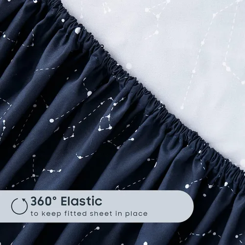 Vista 5 de Wake In Cloud - Juego de sábanas Constellation, juego de 4 piezas, espacio celestial, brujería estelar, galaxia astrológica, ropa de cama de Azul