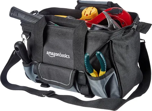 Vista 2 de Amazon Basics Base duradera resistente al desgaste, bolsa estándar pequeña con correa, 12 pulgadas, negro y gris
