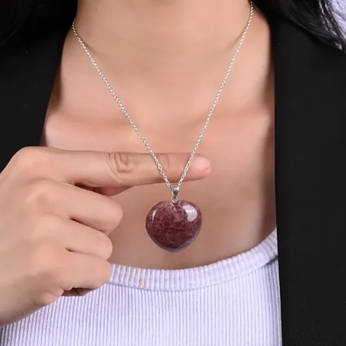 Vista 2 de Gempires Rhodonite Gemstone Necklace Pink Crystal Heart Jewelry Hypoallergenic 20 Inch Silver Plated Handmade Healing Crystals Jewelry Gifts For
