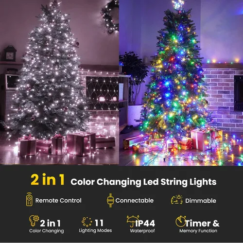 Vista 5 de LYHOPE Luces de Navidad, 98.4 pies, 300 luces LED de hadas de Navidad, luces blancas transparentes y multicolor, con control remoto, 11 modos, luces