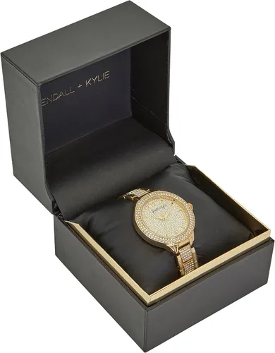 Vista 3 de KENDALL + KYLIE Reloj analógico de cuarzo para mujer, bisel crytal y correa texturizada, Oro