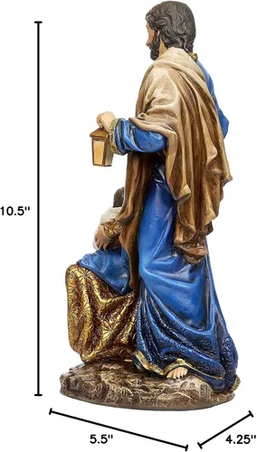 Vista 7 de Joseph's Studio by Roman, Figura de Natividad de la Sagrada Familia de 10.5 pulgadas de alto, estatua de Navidad azul y dorada, resina de 10.5