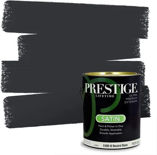 Vista 31 de PRESTIGE Pinturas Pintura Exterior e Imprimación en Uno, 1 Galón, Mate, Combinación Comparable de Sherwin Williams* Black Magic* SW6991-PCM