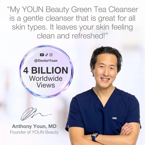 Vista 4 de YOUN Beauty Limpiador facial de té verde por el Dr. Anthony Youn - Limpiador facial hidratante sin parabenos, con extractos de aloe vera, manzanilla